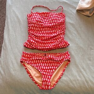 JCrew Factory Red and White Patterned Swimsuit